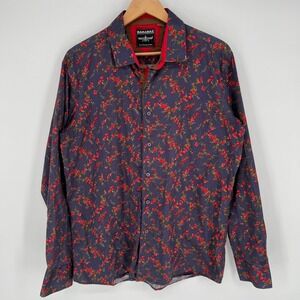 Barabas Button Up Shirt Mens Size XL Floral Purple Red Roses Cotton